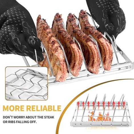 Parrilla de acero inoxidable de 4 ranuras para costillas, plegable, fácil de usar y limpiar, ahumador costillas duradero primera (1 pieza) (1/5)