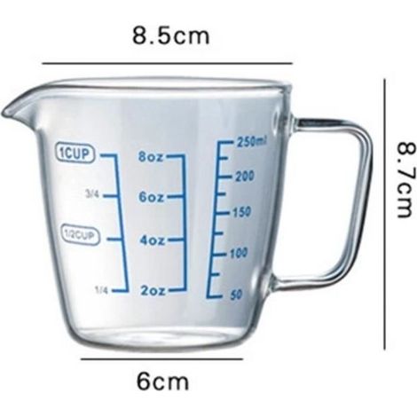 GLASS DISPENSER,250ml-Tasse to measure in glass Transparent, 250ml-500ml, resistant to the heat, with handle, tool for micro waves (1/4)