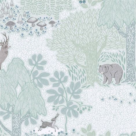 Children wallpaper wall Profhome 771331 non-woven wallpaper smooth with forest motif matt green brown grey mint green white 5,33 m2 (1/5)