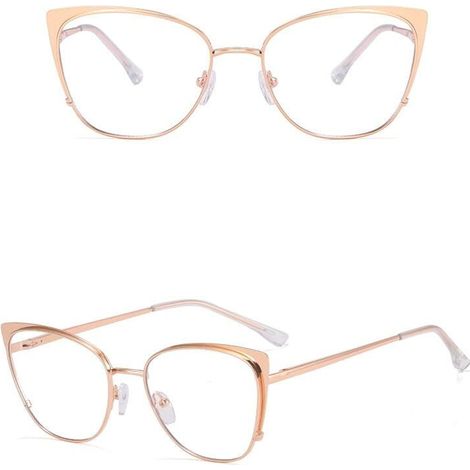 Goldene Cat-Eye-Computerbrille für Damen mit Blaulichtfilter, klare Gläser 2585-4 (1/5)