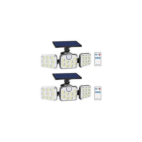 Projecteurs solaires extérieurs 138 LED, 2500 lm, capteur de mouvement PIR, angle de détection 270°, 3 modes (sécurité/veille/continu), étanchéité IP65, télécommande incluse (1/5)