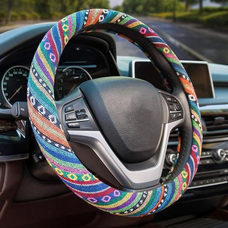Housse de volant style bohème pour femmes - Compatible avec les volants de voiture de 15 pouces et ornée de motifs uniques