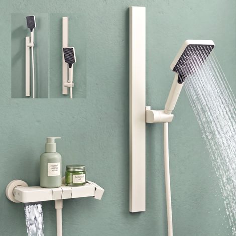 Mai & Mai Robinet de Douche Mural Mitigeur Pommeau de Douche Blanc Ensemble de Douche Réglable en Hauteur 3 Modes de Jets Duschsystem10