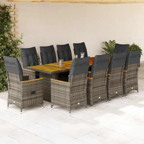 11-tlg. Garten-Bistro-Set mit Kissen Grau Poly Rattan (1/5)