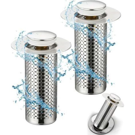 2 Pièces Bonde de Lavabo Universel Pop Up,34-40mm Bouchon de Lavabo Pop-Up Universel avec Filtre Anti-Clogging,Accessoire Bouchon Baignoire pour Lavabo Cuisine Bain (1/4)