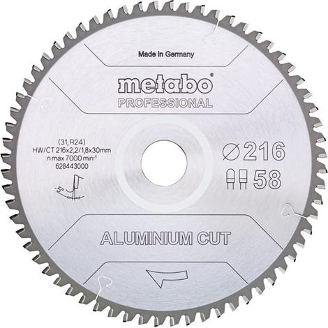 Metabo Hoja de Sierra Circular para Aluminio 216mm 58 Dientes (1/2)