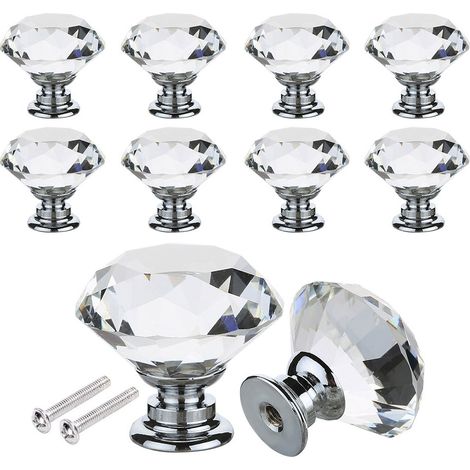 Lot de 12 boutons de porte en verre cristal, poignées de tirage en verre pour cuisine, placard, commode, tiroir, meuble de salle de bain, boutons de porte en verre cristal de 30 mm (1/5)