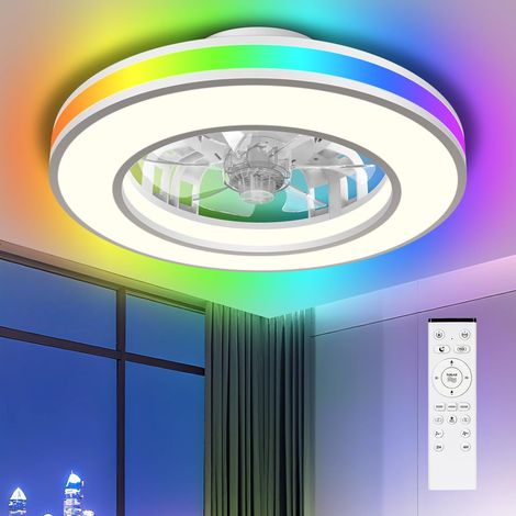 Ventilateur Plafond avec Lumiere Ø42cm, 3000K-6500K+RGB Plafonnier Ventilateur Silencieux Chambre, 6 Vitesses de Ventilation Réglables avec Télécommande, Minuterie, Ventilateur Réversible (1/5)
