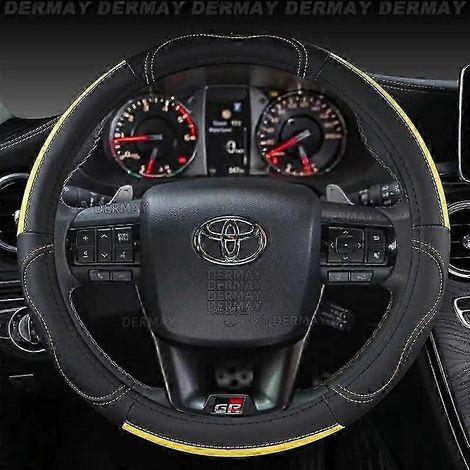 Housse de volant en cuir véritable pour Toyota Hilux Pickup (1968-2023), style sport, couleur jaune (B). Accessoires auto. (1/4)