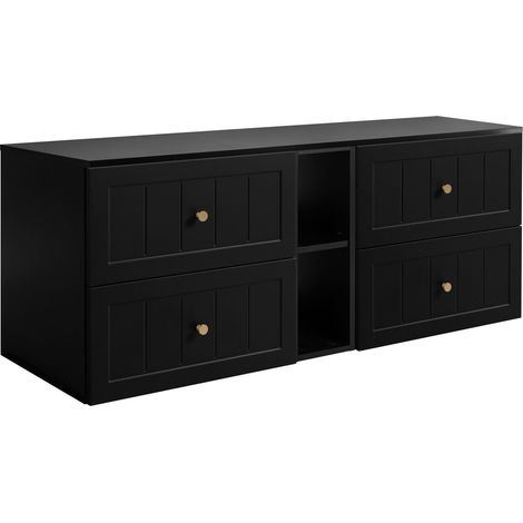 Set di mobili da bagno sotto lavabo, nero, 140 (2 x 60 + 20) x 46 x 58 cm , 3 colori di maniglie inclusi