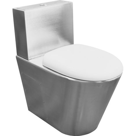 Cuvette WC combinée avec réservoir avec mécanisme de chasse d'eau et abattant WC 370x680x620 mm, acier inoxydable brossé