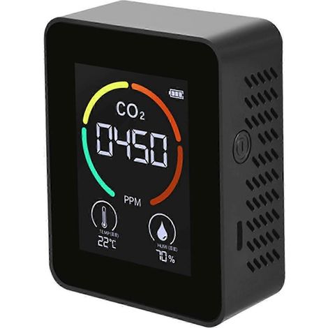 Moniteur de qualité de l'air : détecteur de dioxyde de carbone (CO2), appareil de mesure rapide de la température et de l'humidité, noir - JXLGV (1/5)