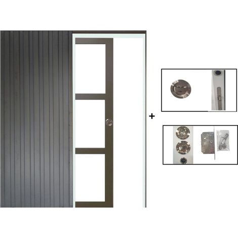 Porte Coulissante Gris Taupe Ral 7006 Vitrage Transparent H204 X L73 Cm, Galandage Gd Menuiseries (1/5)