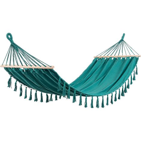 Amaca da giardino stile boho chic in cotone e legno 200x100cm Juan - Verde
