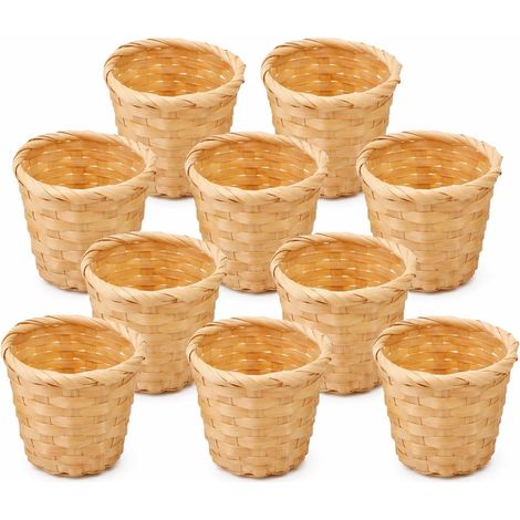 Panier Osier - Lot de 10 - Naturel - 9x9x7,5cm - Cadeau Mariage Baptême (1/5)