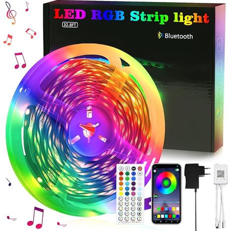 GBLY LED-Leiste 10 m RGB, selbstklebend. Party- und Gaming-Dekoration, TV-Hintergrundbeleuchtung. Smart-Fernbedienung, dimmbar, Musik-Sync. Energieklasse G. Für Zimmer.