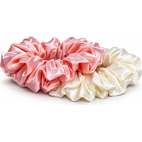 Set mit 2 Haargummis, Satingummi, 10 cm, ecru, hellrosa (1/5)