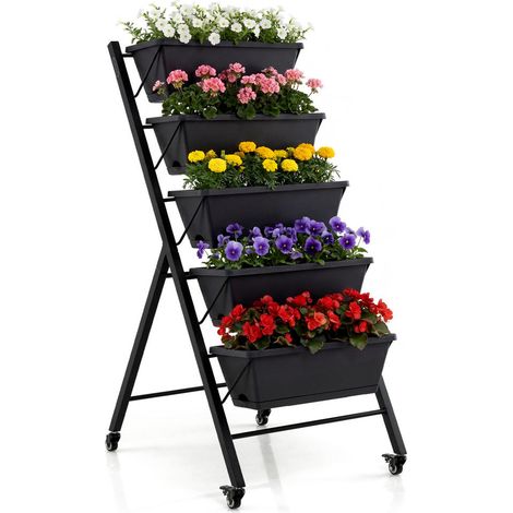 5-Tier Vertical Raised Garden Bed with Wheels for Backyard (1/5)