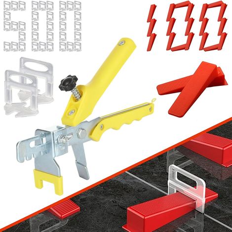 Système de nivellement pour carrelage, largeur de joint de 3mm Aide à la pose 500 languettes + 100 cales + 1 pince d'aide à la pose de carrelage, kit de nivellement 3mm pour carrelage (1/5)