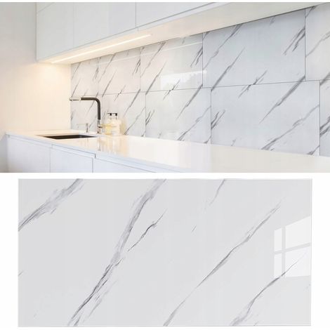 Selbstklebende, weiße Marmor-PVC-Laminat-Glanzplatte 80x40 cm, 10 Stück (1/5)
