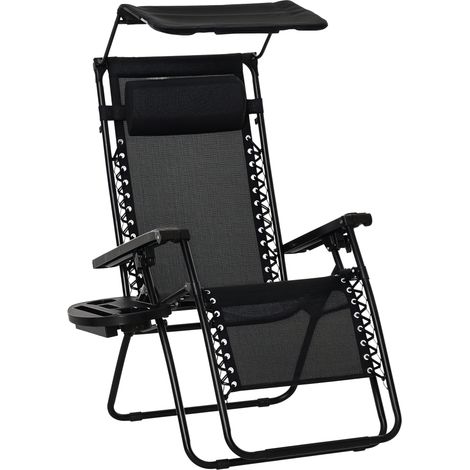 Folding Zero Gravity Sun Lounger, with Sun Canopy - Black