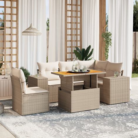 Set Divano da Giardino 6 pz con Cuscini Beige in Polyrattan vidaXL (1/3)