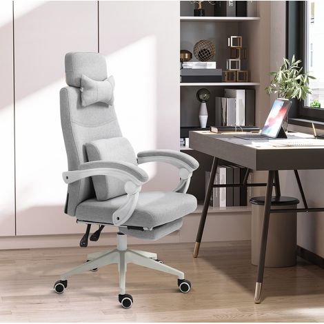 Chaise de bureau gaming ergonomique avec repose-pieds, inclinable, gris DESVIAE (1/5)