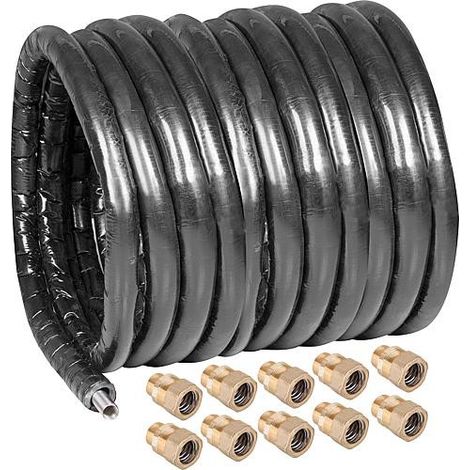 Banyo – Tuyau spiralé DN25 25m avec isolation – 10 raccords 1" mâle – Flexible inox pour fluide caloporteur – Haut débit et pression optimisée