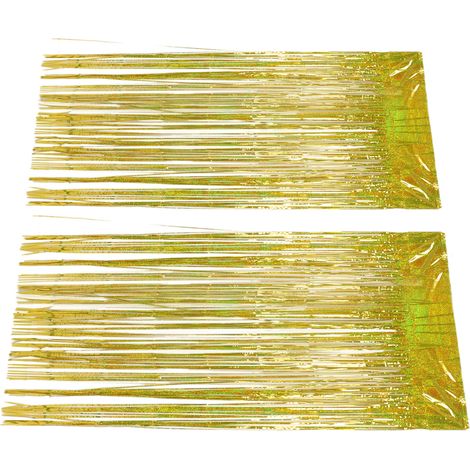 Rideau à franges métallisées (2 pièces) doré, idéal pour mariage, fiançailles, enterrement de vie de jeune fille, anniversaire ou décoration de scène. (1/5)