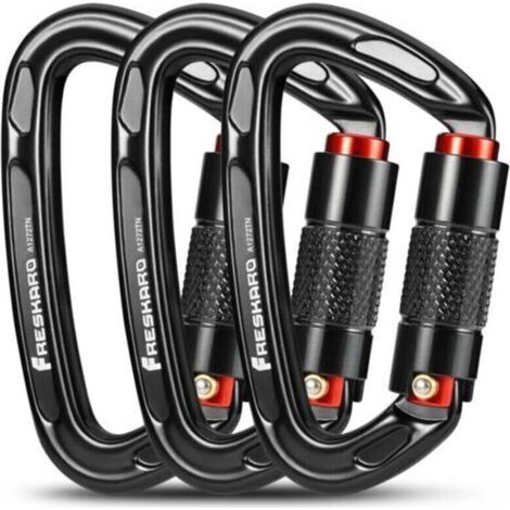 Mousqueton Escalade, Mousquetons Verrouillage Automatique, 25kN-2550kg, Certifié CE,Solide, pour Alpinisme, Laisse Chien, Sac de Frappe, Pompier, Hamac, Porte clé, Grand 10cm, Noir et Gris (1/5)