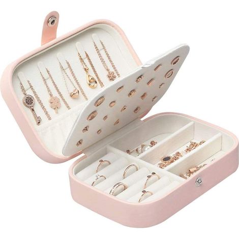MINKUROW Portagioie Da Viaggio Portagioie Donna Bambini Ragazza Organizzatore Per Anelli Orecchini Collane Bracciali Orecchio, 16,5 X 11,5 X 5,5 Cm (Rosa) (1/5)