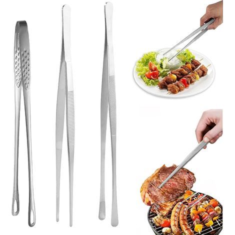 Set aus 3 professionellen Küchenzangen aus Edelstahl, Grillzangen, Kochzangen, Küchenzangen aus Edelstahl, 30 cm und 28 cm, zum Kochen, Grillen und Backen. (1/5)