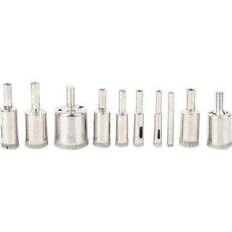 Lot de 10 forets diamantés de 6 à 30 mm pour le perçage du marbre et des carreaux de verre.