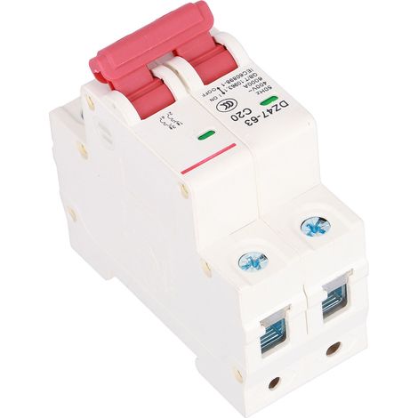 Disjoncteur miniature 2P 20A avec fenêtre visuelle ergonomique, protection contre surcharge et court-circuit (1/5)