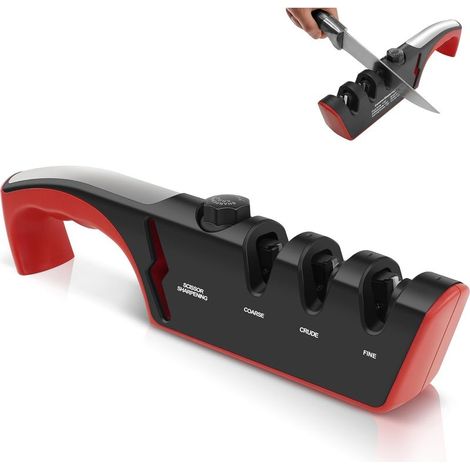 Aiguiseur Couteaux, 4 en 1 Affuteur de Couteaux, Multifonction Eguiseur de Couteau à 3 Phases Professionnel avec Bouton D'angle Réglable à 6 Positions, pour Ciseaux et Couteaux de Cuisine (1/5)