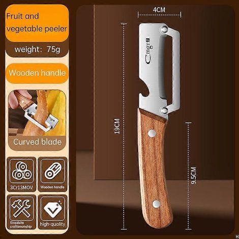 Éplucheur en acier inoxydable avec manche en bois pour éplucher et trancher les fruits et légumes Durable et facile à utiliser (1/5)