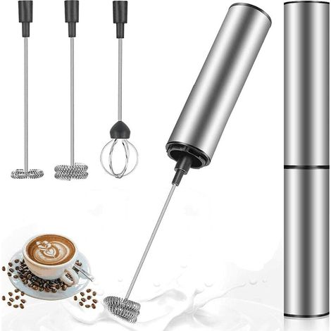 QORVA-Mousseur à Lait Électrique, Mousseur de Lait Rechargeable USB et Mini Batteur avec Dual Fouet Tête, Mélangeur Acier Inoxydable pour Café Crème Cappuccino Latte Cocktails Jus (1/5)