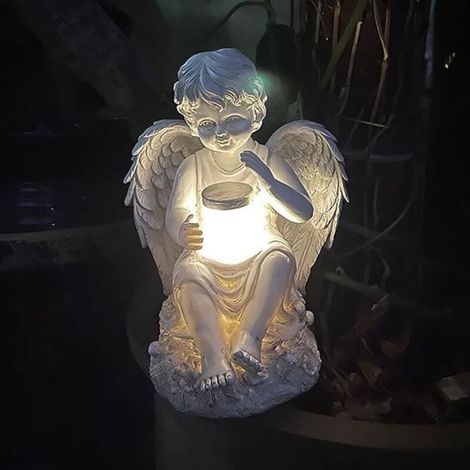 Bardusch - Statuette Ange Fée avec Lumière Solaire - Jardin Résine Figurine Ornament Décoration - 14.5x15.5x20cm Label (1/4)