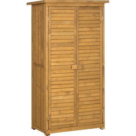Armoire de jardin en bois de sapin avec 3 étagères et portes à lamelles, 87 x 46,5 x 160 cm (1/5)