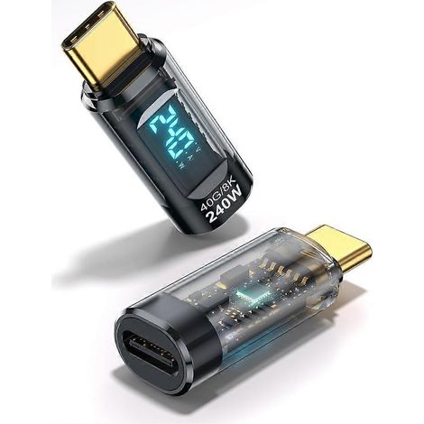 2er-Pack 240-W-USB-C-Netzteil mit Leistungstester, LED-Digitalanzeige und USB-C-Verlängerungsstecker (Stecker auf Buchse) für Smartphone und Tablet (1/5)