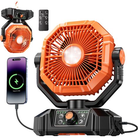 Ventilateur de camping, batterie de 20000mAh, 8 vitesses réglables, 8136-Orange (1/2)