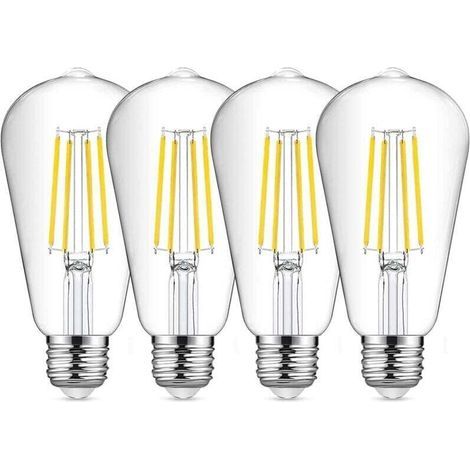 E27 ST64 LED Filament Bulb, 8W, 6500K, Cool White, Vintage Edison Bulb, Retro Antique Lamp, 80W Incandescent Bulb Equivalent, 4-Pack (1/4)