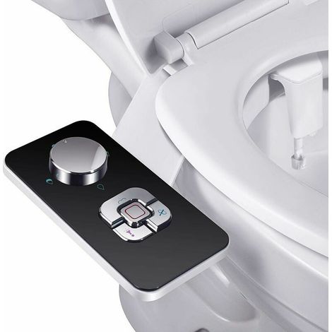 Nicht-elektrischer Bidet-Sprühkopf mit zwei einziehbaren, selbstreinigenden Düsen – Reinigung vorne und hinten – Verstellbarer Druckknopf für Kaltwasser, schwarz (1/5)