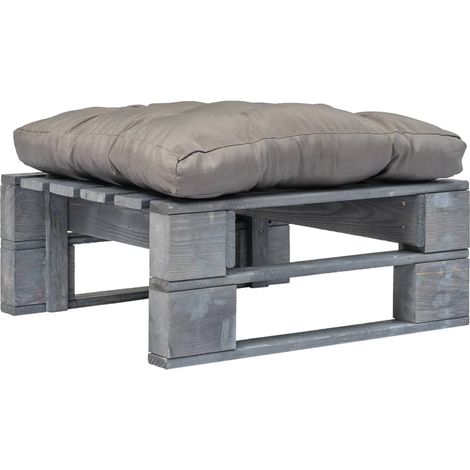 Repose-pied palette de jardin, Tabouret Pouf, Tabouret Bas avec coussin en gris gris bois LKF64960 (1/3)