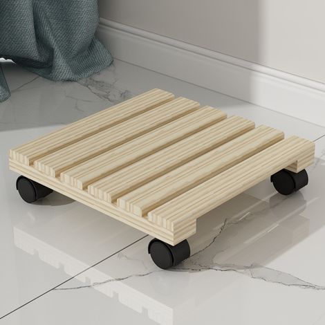 PALETTI Blumentopfständer auf Rollen 29 x 29 x 8 cm I Rollbarer Pflanztopf für den Innenbereich I Rollständer aus FSC®-zertifiziertem Massivholz, Natur I Tragkraft 100 kg