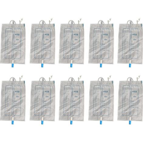 Lot de 10 poches de drainage urinaire avec valve, unisexes et portables, pour systèmes d'urinoirs. (1/4)