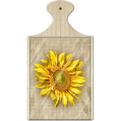 Lupia - Tagliere in Legno Decorativo con Vetro stampato a colori multiuso con manico 16x29 cm GIRASOLE (1/4)