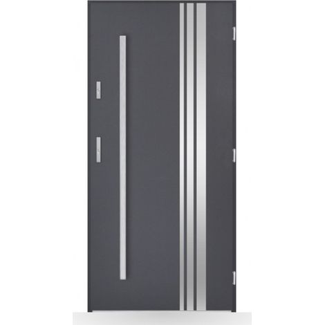 Porte d'entrée Christophe 80-90-100cm en acier - Couleur: Anthracite - Poussant: Gauche - Dimensions: 90 cm (1/2)