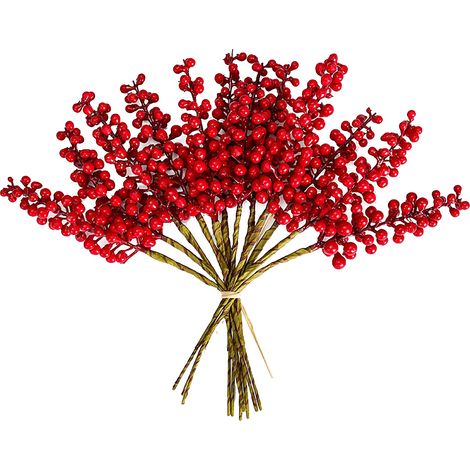12 petits bouquets de fruits rouges artificiels en mousse, accessoires pour compositions florales de bureau (rouge) (1/2)