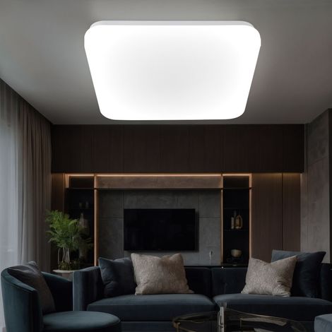 LED Deckenleuchte quadratisch Deckenlampe weiß opal Wohnzimmerleuchte Modern, Metall, 28W 1000Lm warmweiß, LxBxH 33,5x33,5x5 cm